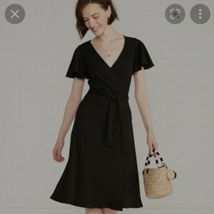 Amour Vert Black Flutter Wrap Dress